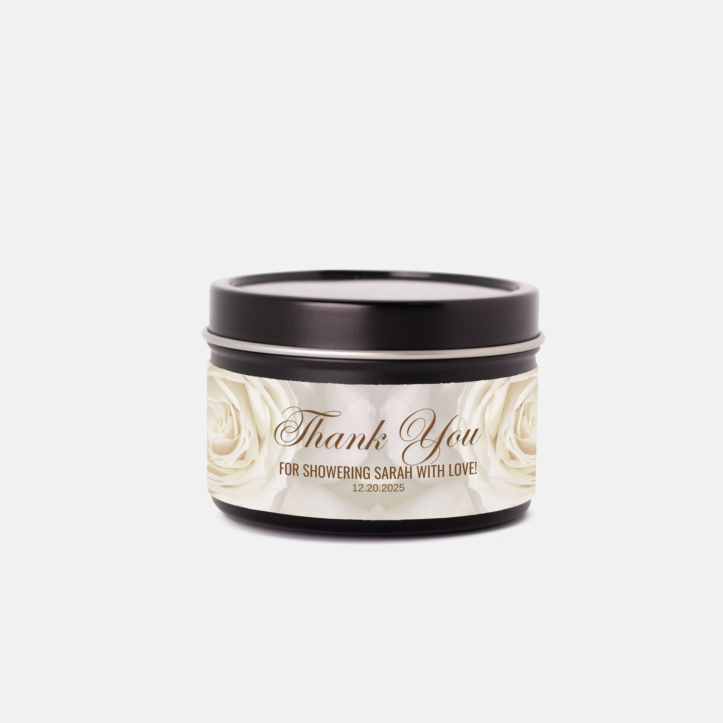 Personalized Creamy Rose Bridal Shower Favor Candle Tin 4oz
