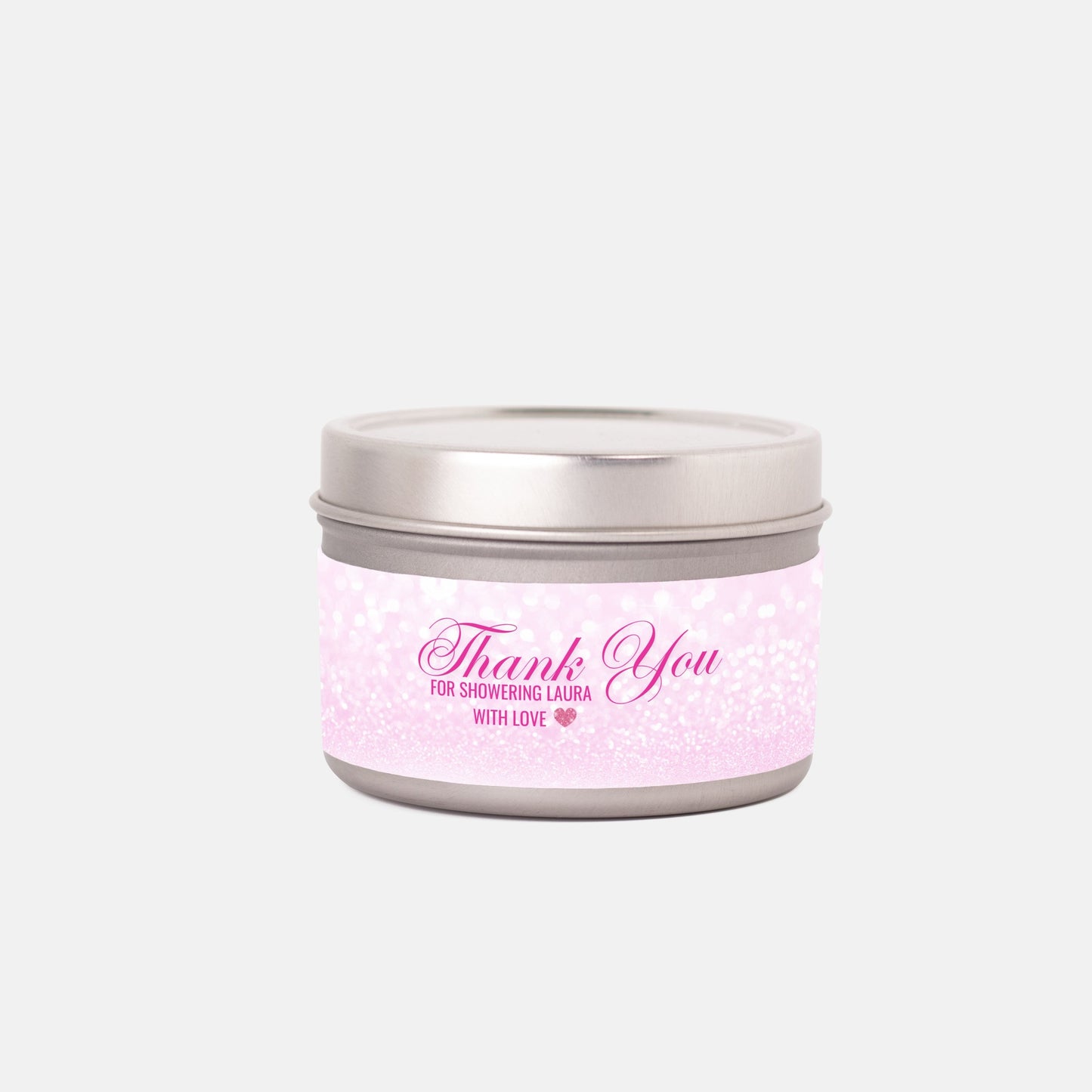 Personalized Pink Faux Glitter Bridal Shower Candle Favor - Tin 4oz