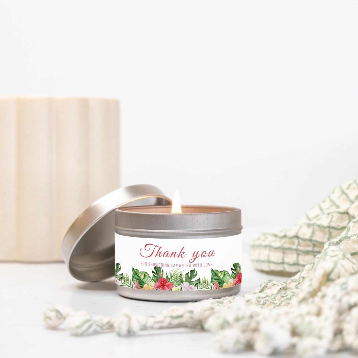 Personalized Tropical Themed Bridal Shower Candle Favor - Tin 4oz
