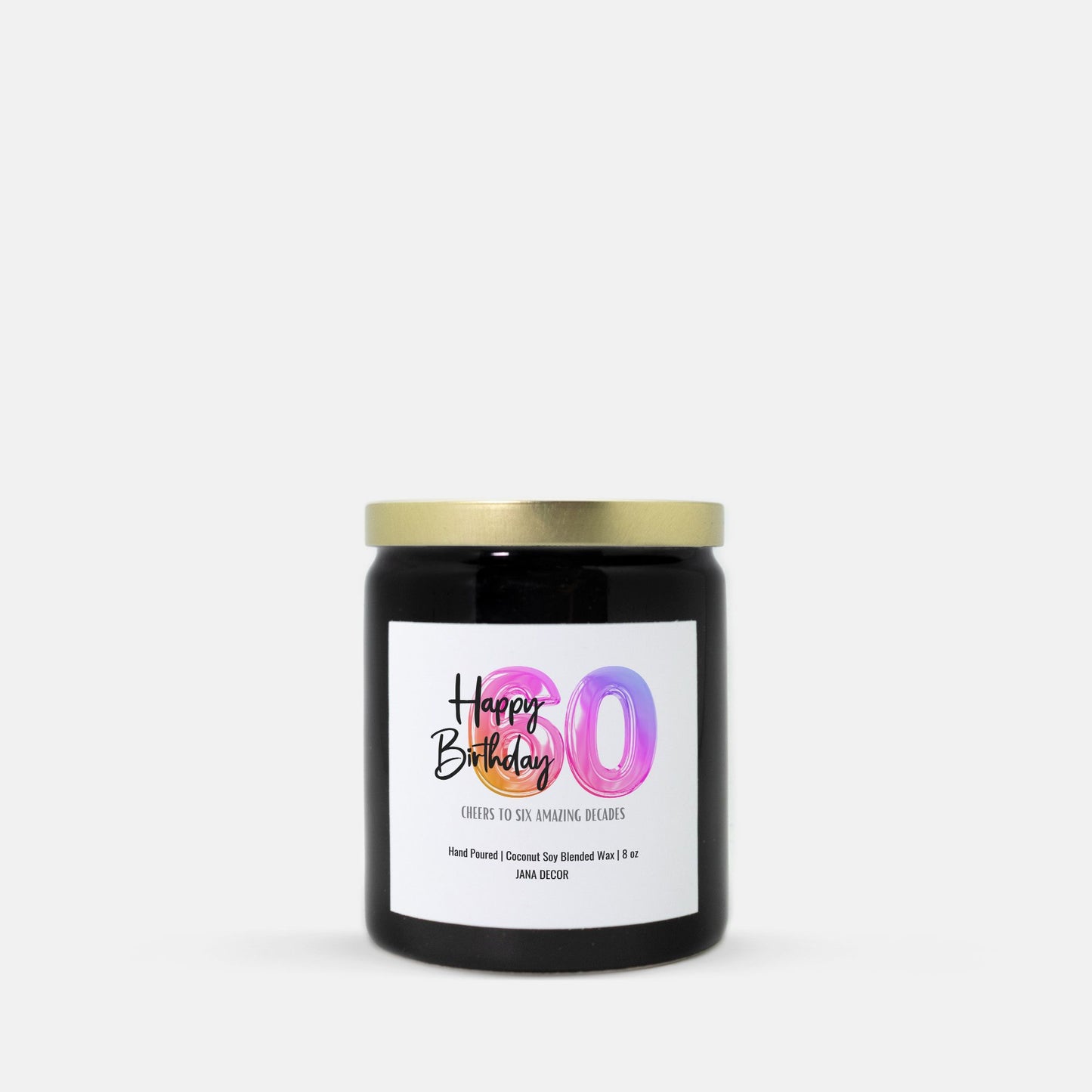 Happy 60th Birthday Candle - Ceramic 8oz (Black)