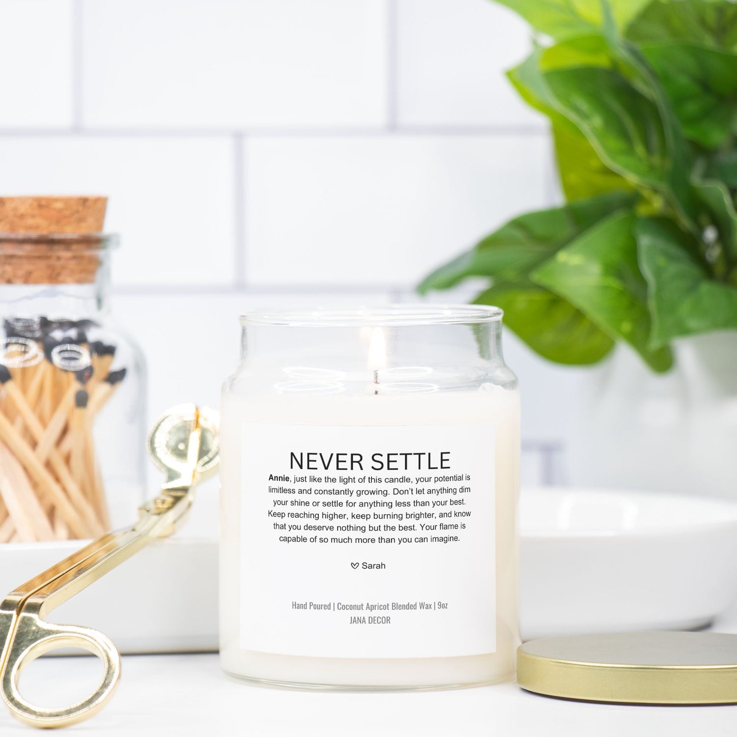 Personalized Never Settle Candle Gift in Apothecary Jar (9oz)
