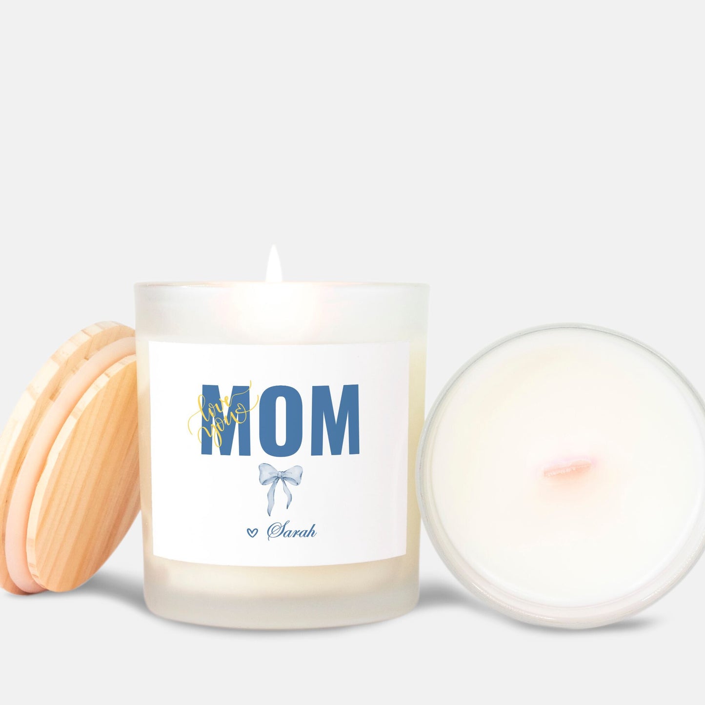 Personalized Mom Blue Coquette Candle Frosted Glass (11oz)