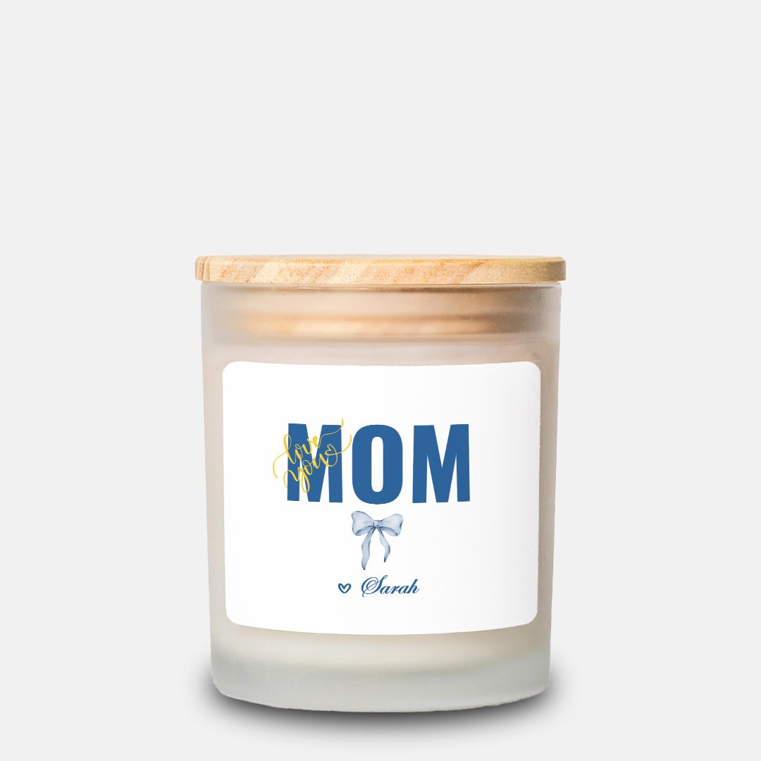 Personalized Mom Blue Coquette Candle Frosted Glass (11oz)