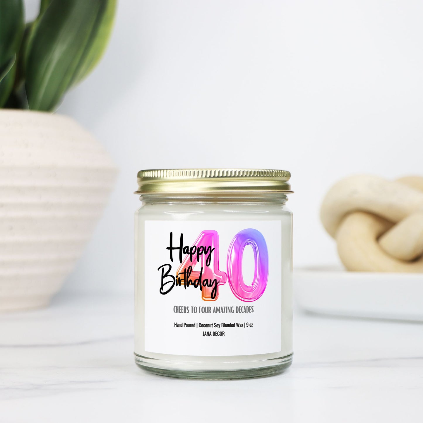 Happy 40th Birthday Candle - Clear Jar 9oz