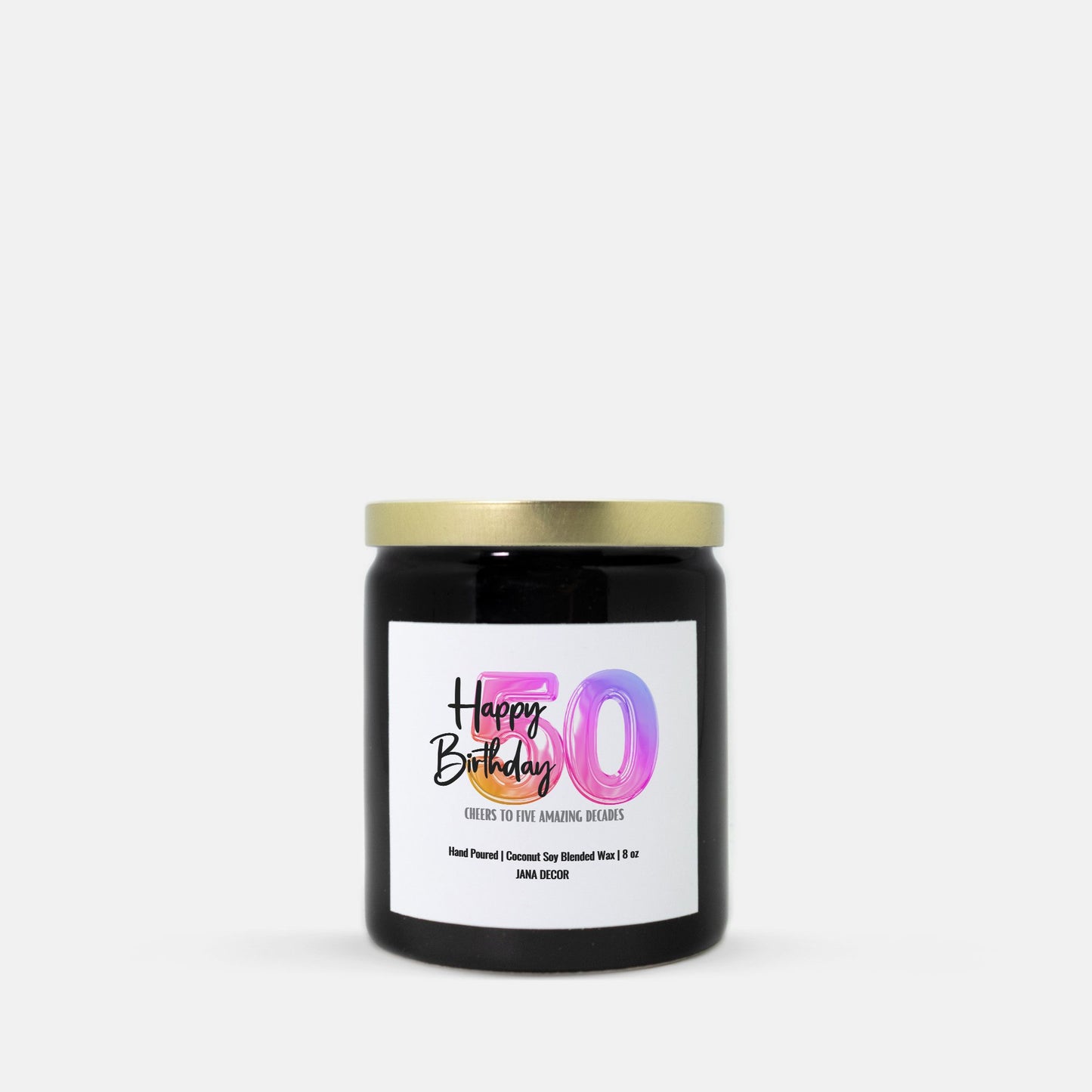Happy 50th Birthday Candle - Ceramic 8oz (Black)