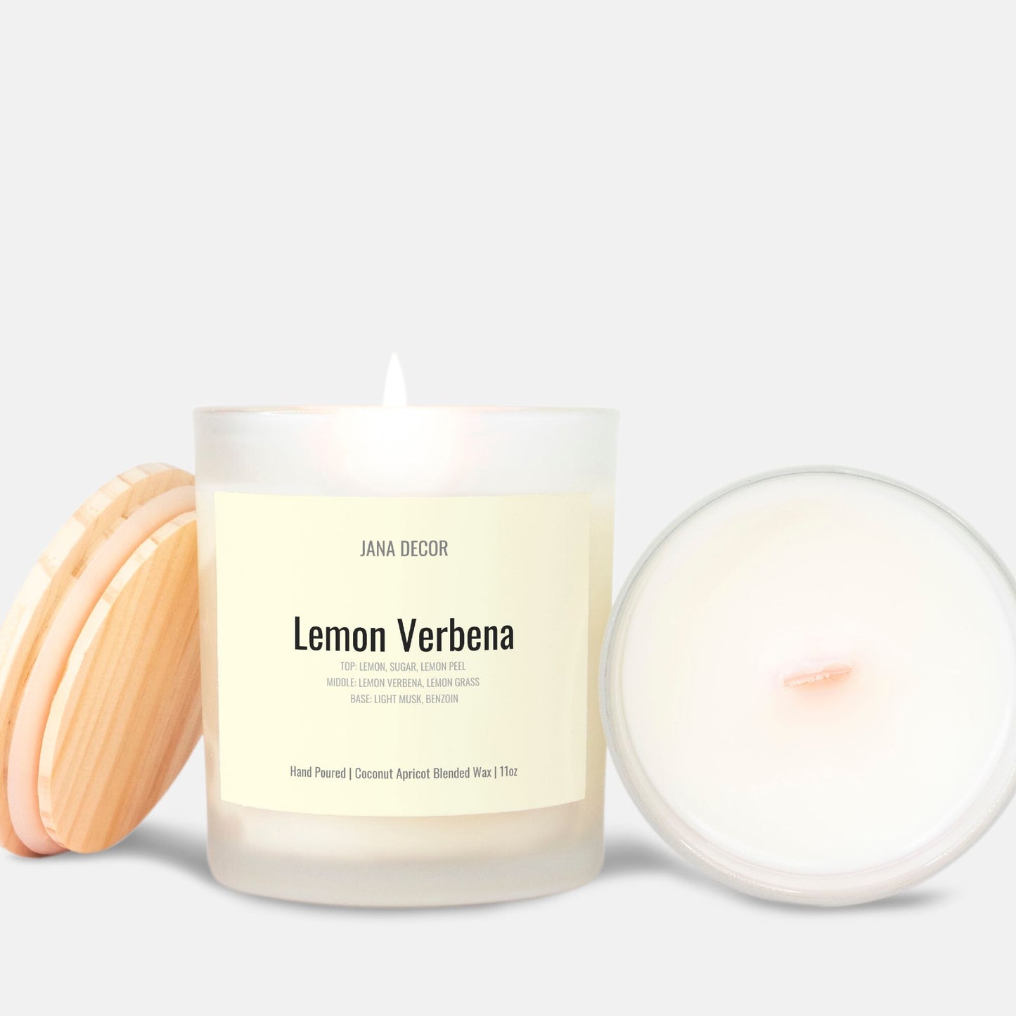Lemon Verbena Candle in Frosted Glass Jar (Hand Poured 11 oz)