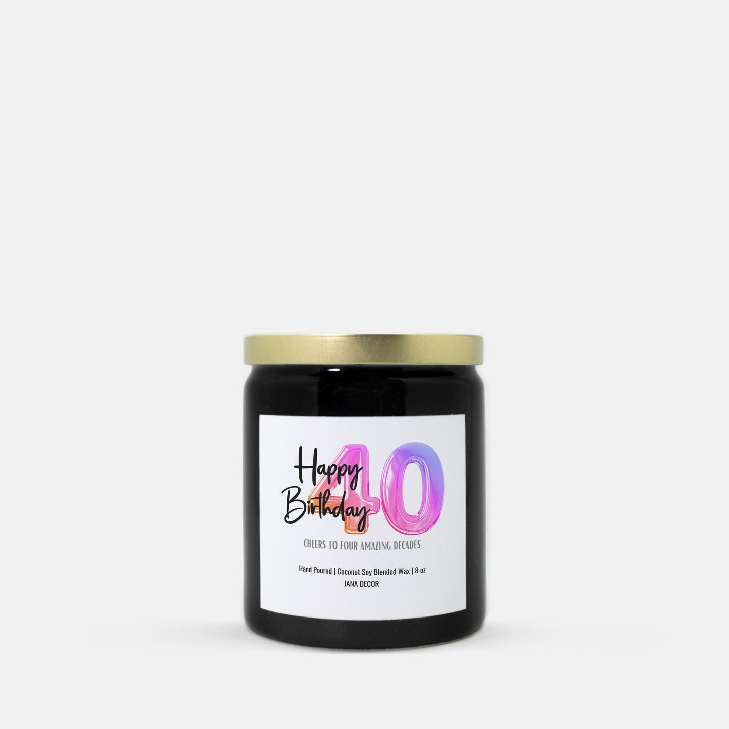 Happy 40th Birthday Candle - Ceramic 8oz (Black)