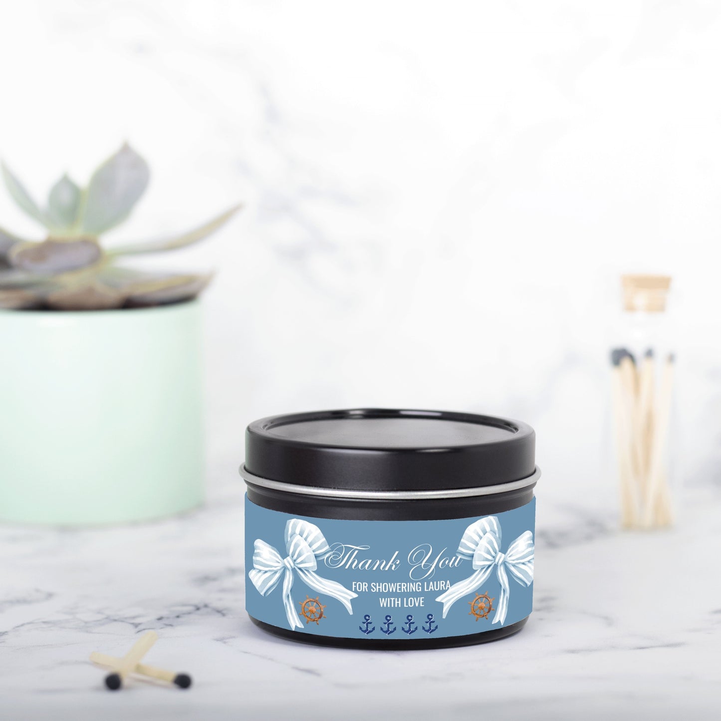 Personalized Nautical Baby Shower Candle Favors - Tin 4oz