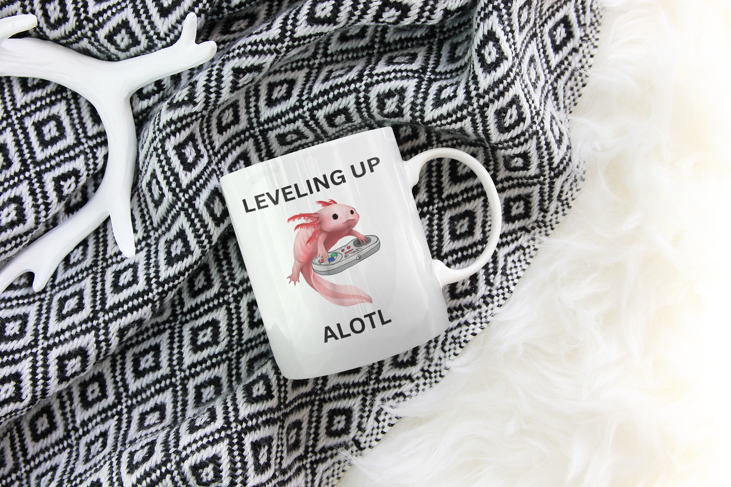 Leveling Up Alotl - Axolotl Gaming Ceramic Coffee Mug
