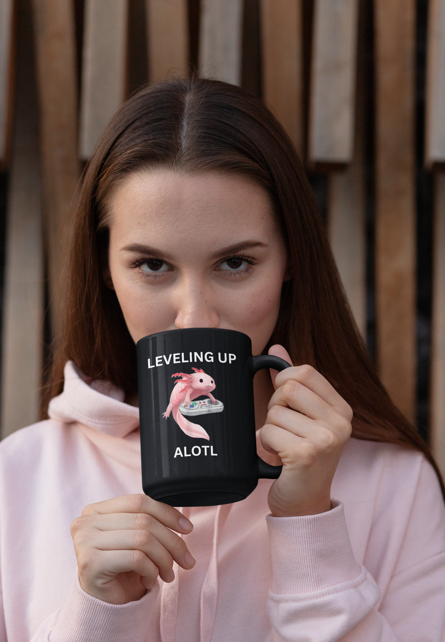 Leveling Up Alotl - Axolotl Gaming Ceramic Coffee Mug in Black