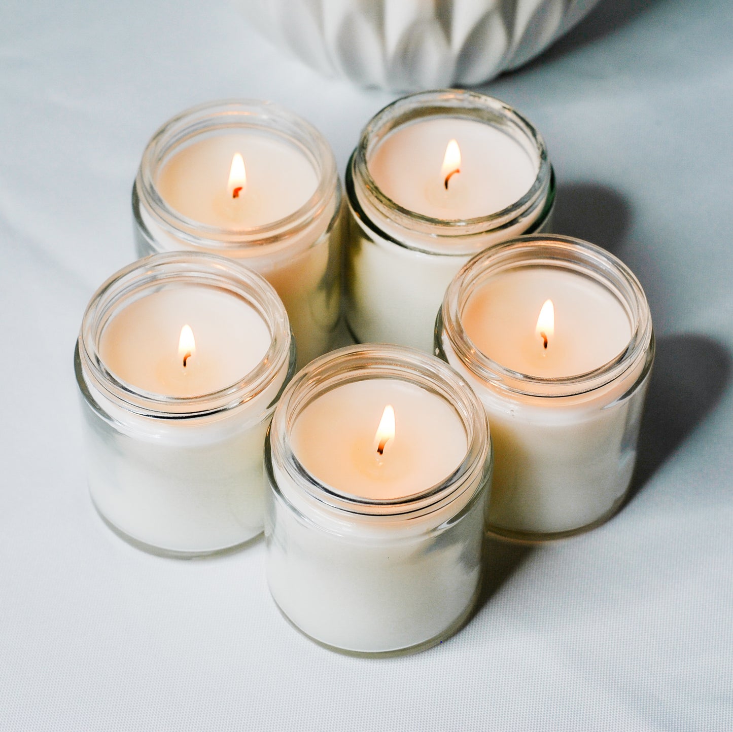 Personalized Beige Boho Bridal Shower Candle Favor in Clear Glass Jar (4oz)