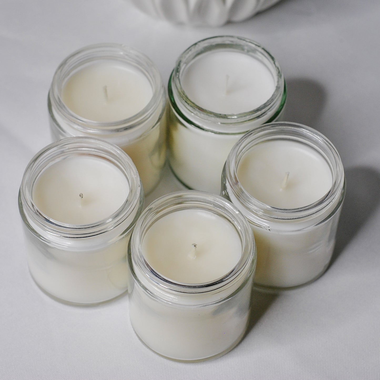 Personalized Beige Boho Bridal Shower Candle Favor in Clear Glass Jar (4oz)