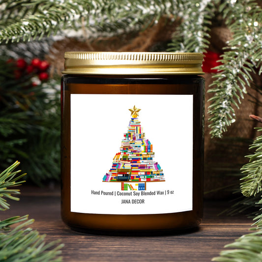 Christmas Book Tree Candle - Amber Jar 9oz