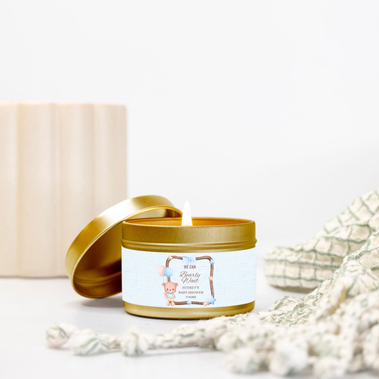 Personalized We Can Bearly Wait Baby Shower Candle Favors - Tin 4oz