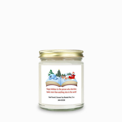 Happy Holidays to a Book Lover Candle - Clear Jar 9oz