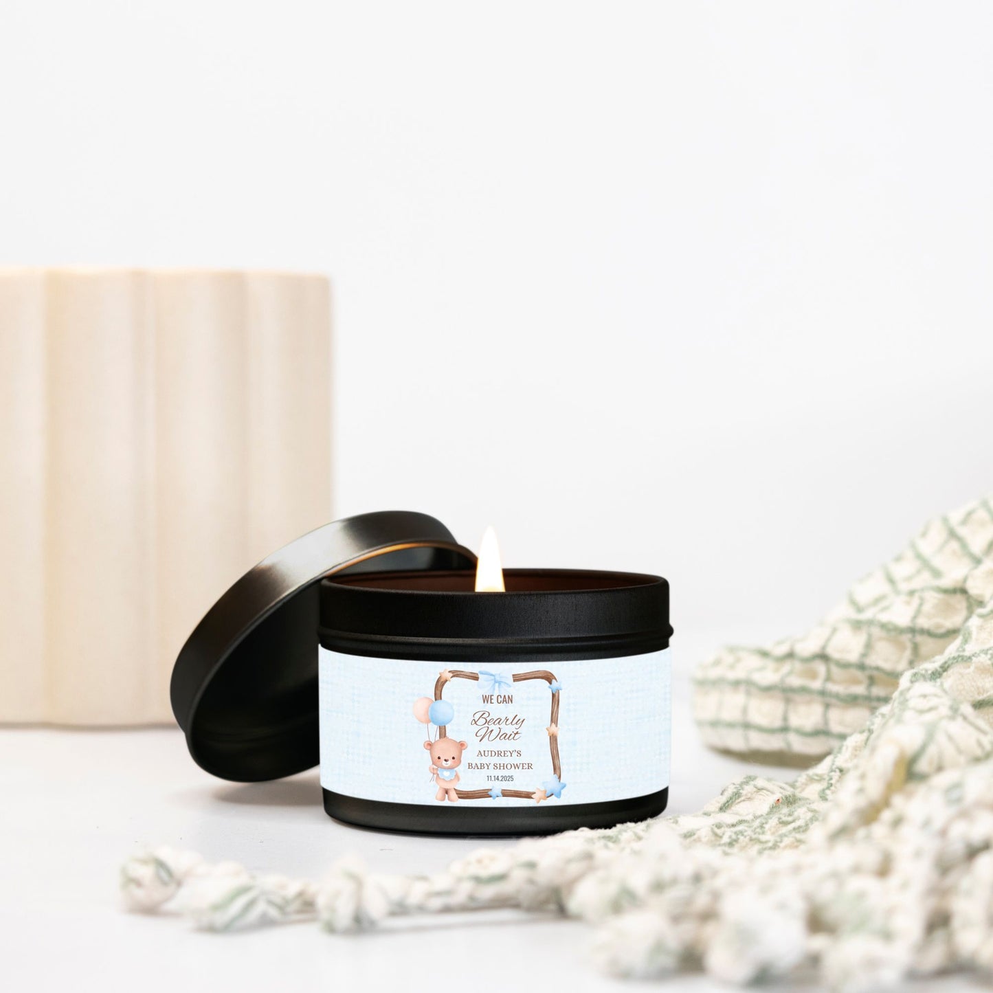 Personalized We Can Bearly Wait Baby Shower Candle Favors - Tin 4oz