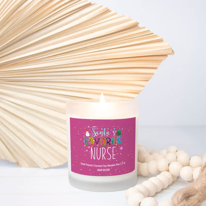 Santa's Favorite Nurse - Christmas Candle in Frosted Glass Jar (Hand Poured 11 oz)