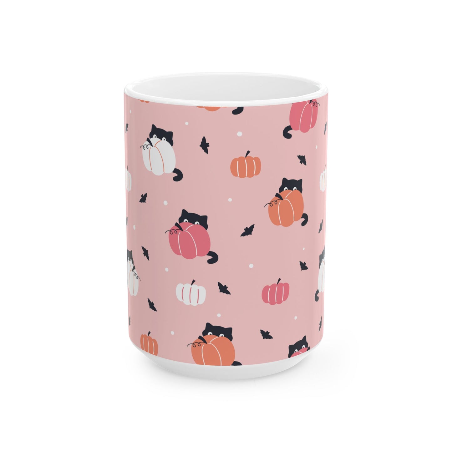 Cute Black Cat Pumpkin Halloween Ceramic Mug, (11oz, 15oz)