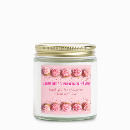 Personalized Little Cupcake On The Way - Baby Shower Candle Favors - Clear Glass Jar 4oz
