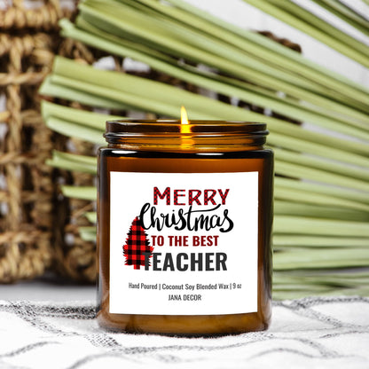 Merry Christmas to the Best Teacher Candle - Amber Jar 9oz