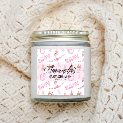 Personalized Baby Girl Baby Shower Candle Favors - Clear Glass Jar 4oz