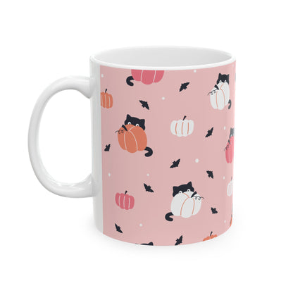 Cute Black Cat Pumpkin Halloween Ceramic Mug, (11oz, 15oz)