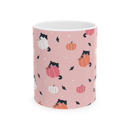 Cute Black Cat Pumpkin Halloween Ceramic Mug, (11oz, 15oz)