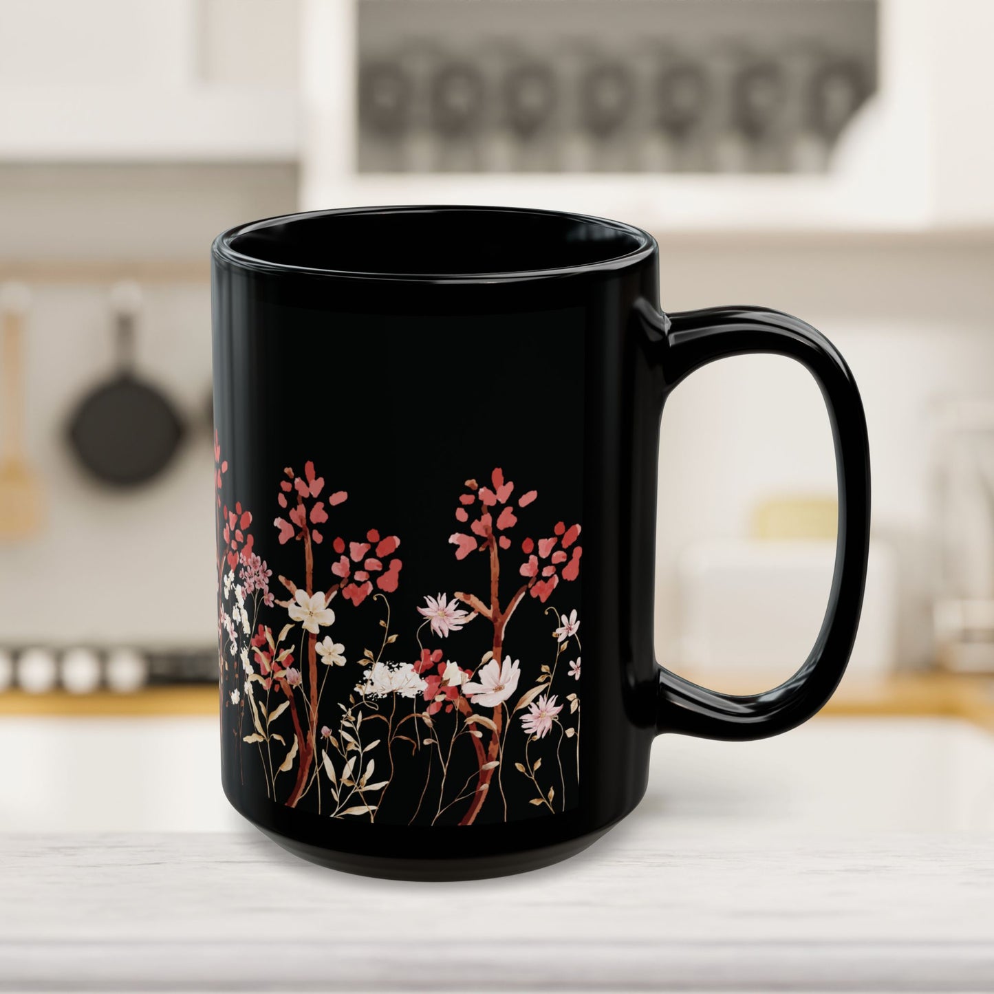 Fall Florals - Black Ceramic Mug (11oz, 15oz)