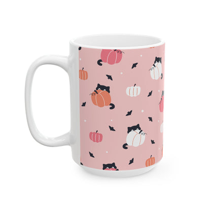 Cute Black Cat Pumpkin Halloween Ceramic Mug, (11oz, 15oz)