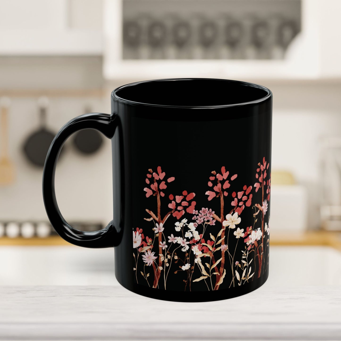 Fall Florals - Black Ceramic Mug (11oz, 15oz)