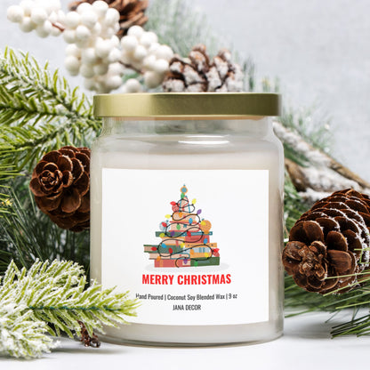 Merry Christmas Book Lover Candle - Apothecary Jar 9oz