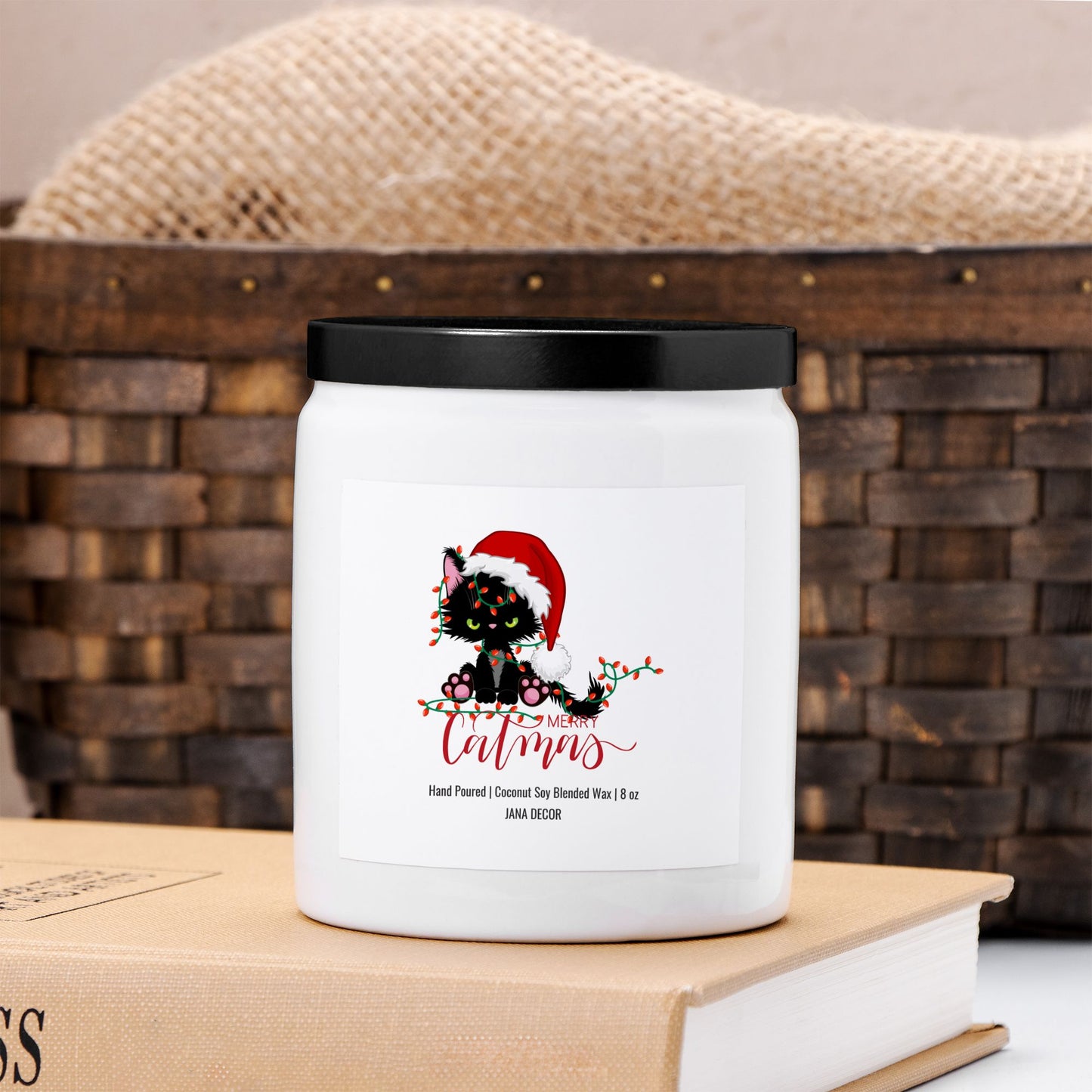 Merry Catmas - White Ceramic Jar Christmas Candle 8oz