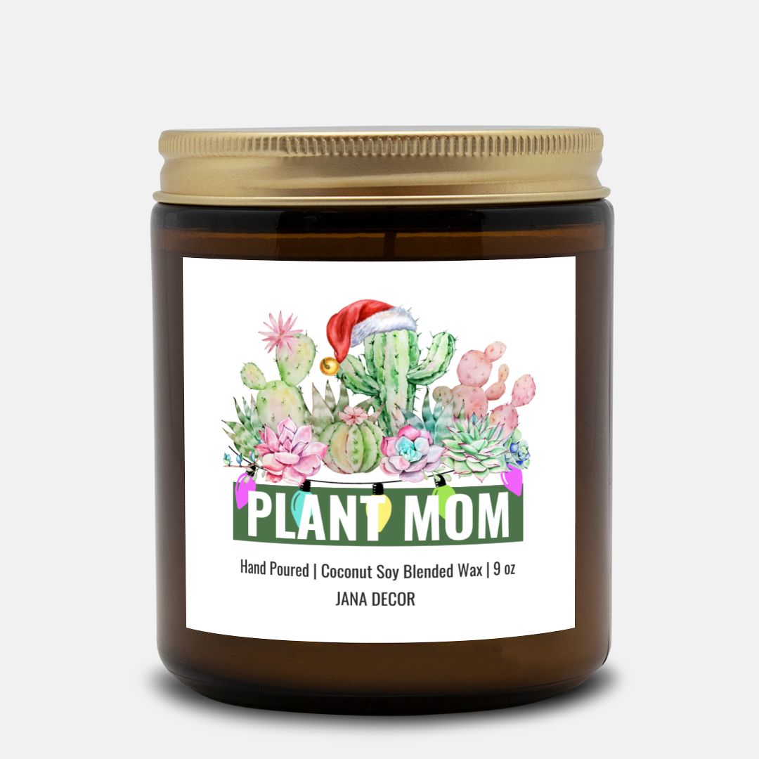 Plant Mom Christmas Candle - Amber Jar 9oz