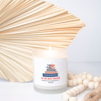 To the Best Teacher - Christmas Candle in Frosted Glass (Hand Poured 11 oz)