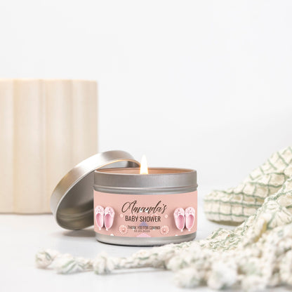 Personalized Baby Girl Shoes Baby Shower Candle Favors - Tin 4oz