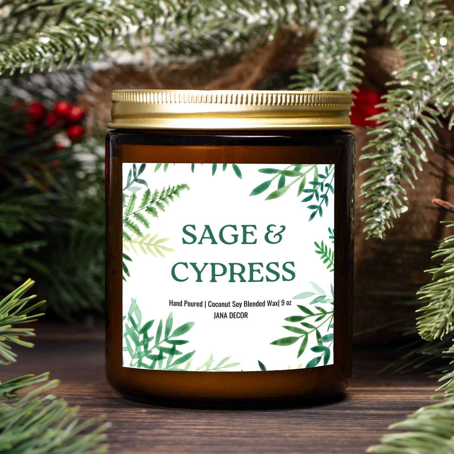 Sage & Cypress Candle - Amber Jar 9oz