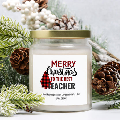 Merry Christmas to the Best Teacher Candle - Apothecary Jar 9oz