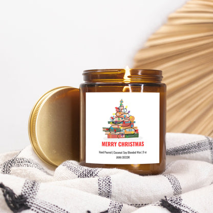 Merry Christmas Book Candle - Amber Jar 9oz