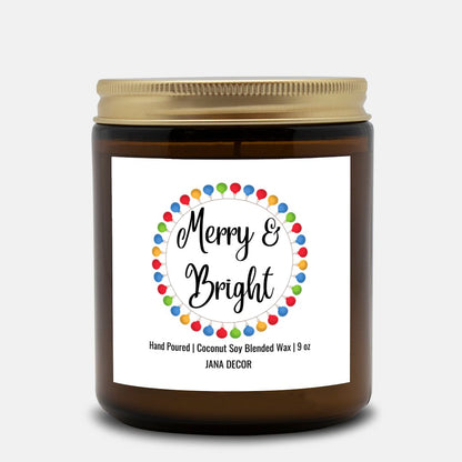 Merry & Bright Christmas Candle - Amber Jar 9oz