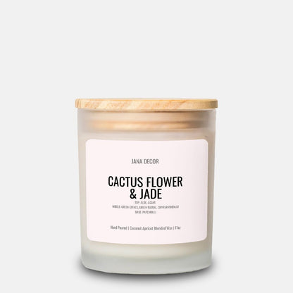 Cactus Flower & Jade Candle in Frosted Glass Jar (Hand Poured 11 oz)