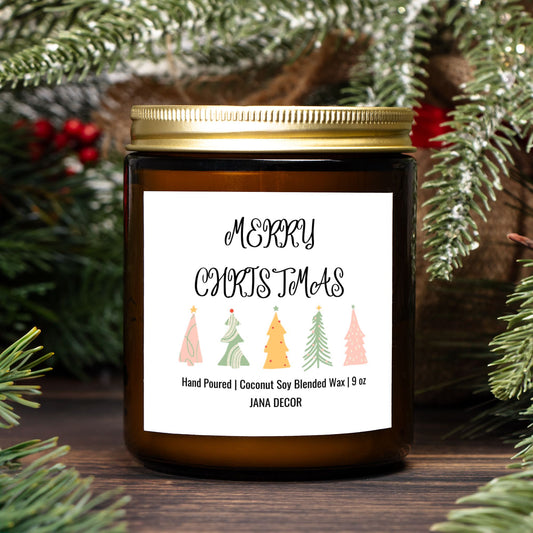 Merry Christmas Candle - Amber Jar 9oz