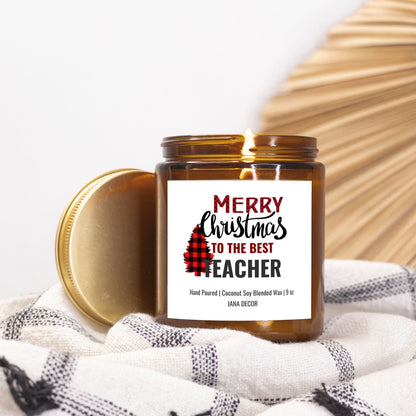 Merry Christmas to the Best Teacher Candle - Amber Jar 9oz