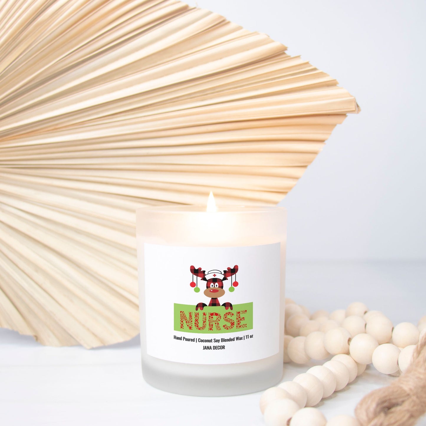 Nurse - Frosted Glass Christmas Candle (Hand Poured 11 oz)