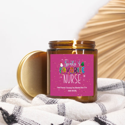 Santa's Favorite Nurse Christmas Candle - Amber Jar 9oz