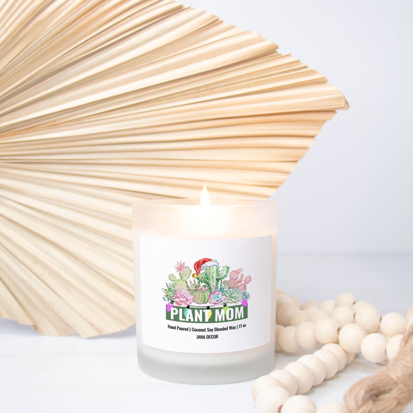 Plant Mom - Frosted Glass Christmas Candle (Hand Poured 11 oz)