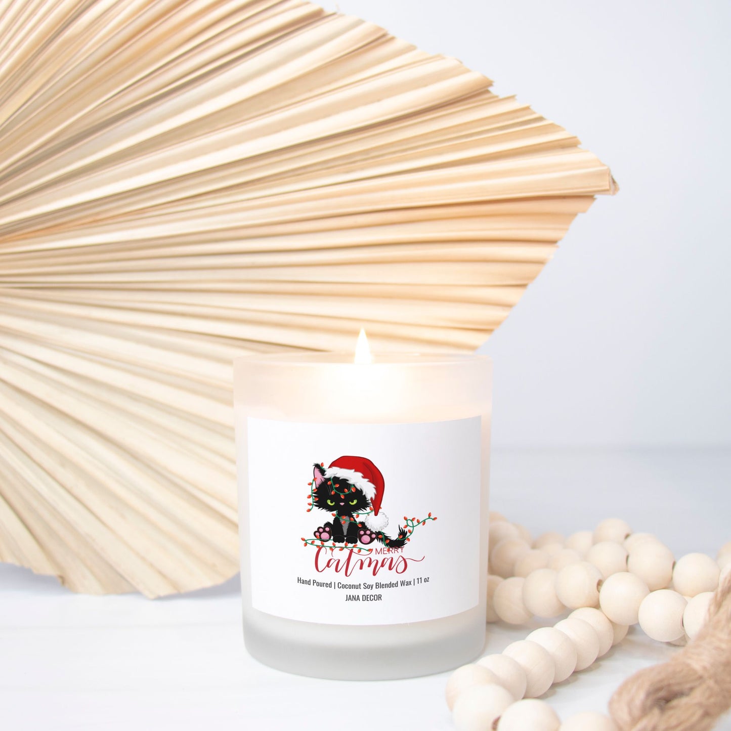 Merry Catmas Candle - Frosted Glass (Hand Poured 11 oz)