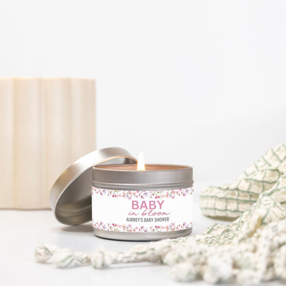 Personalized Magnolia Baby Shower Candle Favors - Tin 4oz