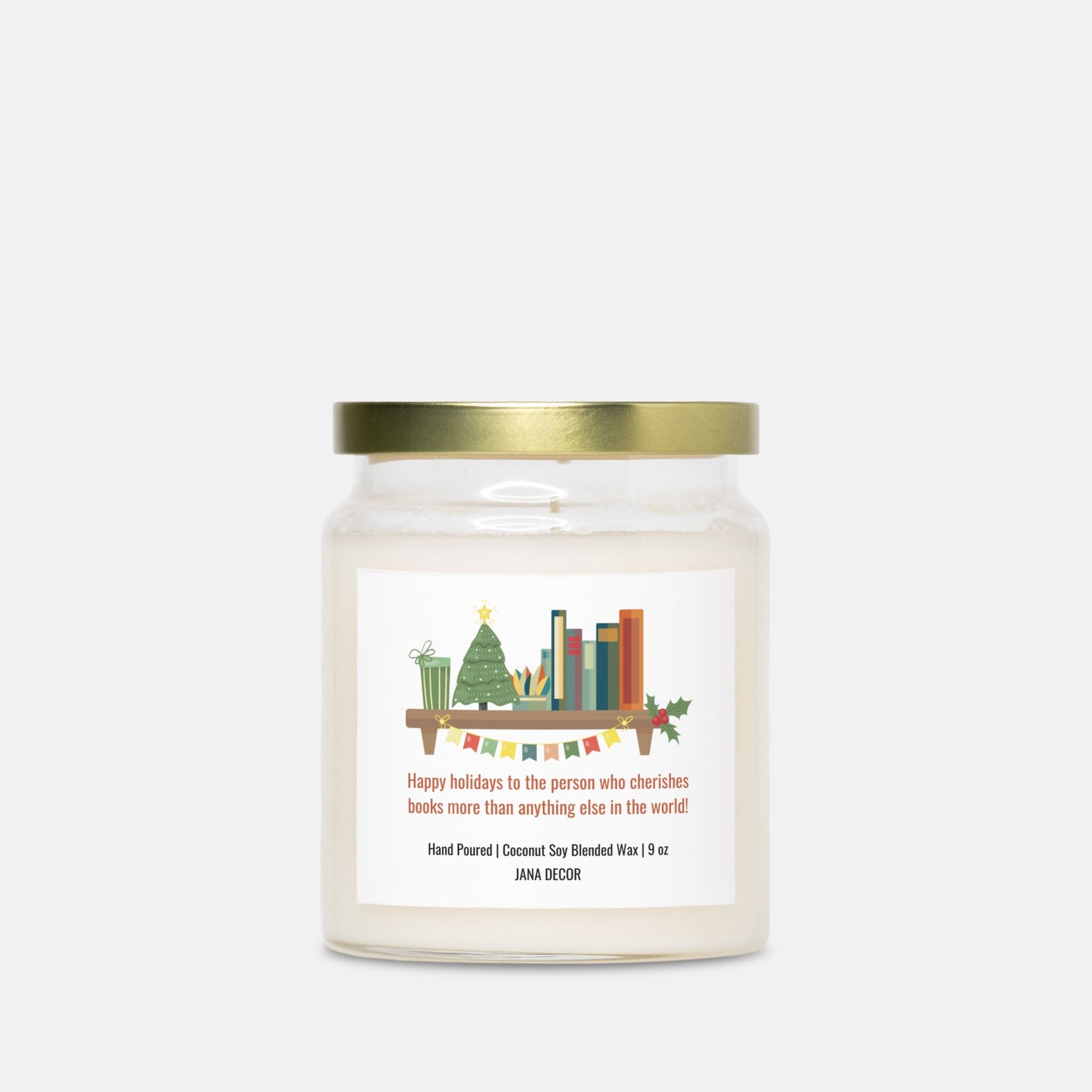 Happy Holidays Books Lover Candle - Apothecary Jar 9oz