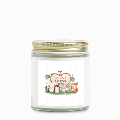 Personalized Woodland Animals Baby Shower Candle Favors -  Clear Glass Jar 4oz
