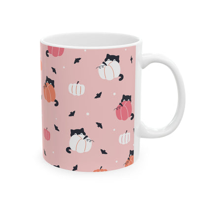 Cute Black Cat Pumpkin Halloween Ceramic Mug, (11oz, 15oz)